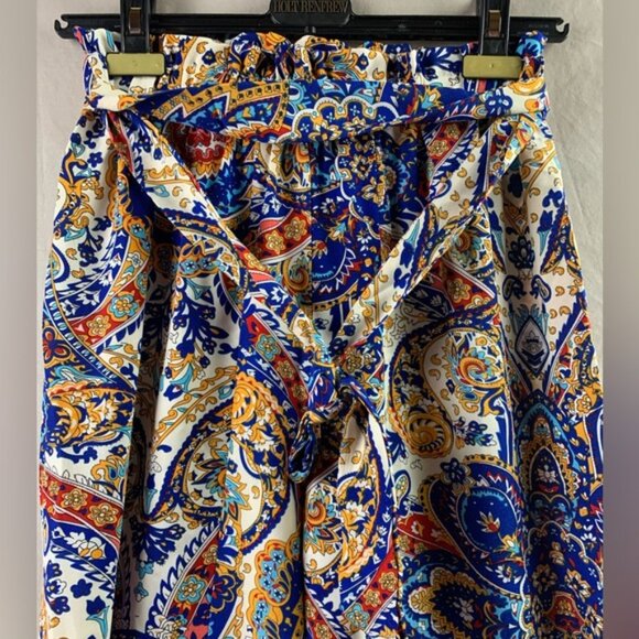Paisley Print Belted Ruffle Wide Leg Pants - Picture 8 of 9